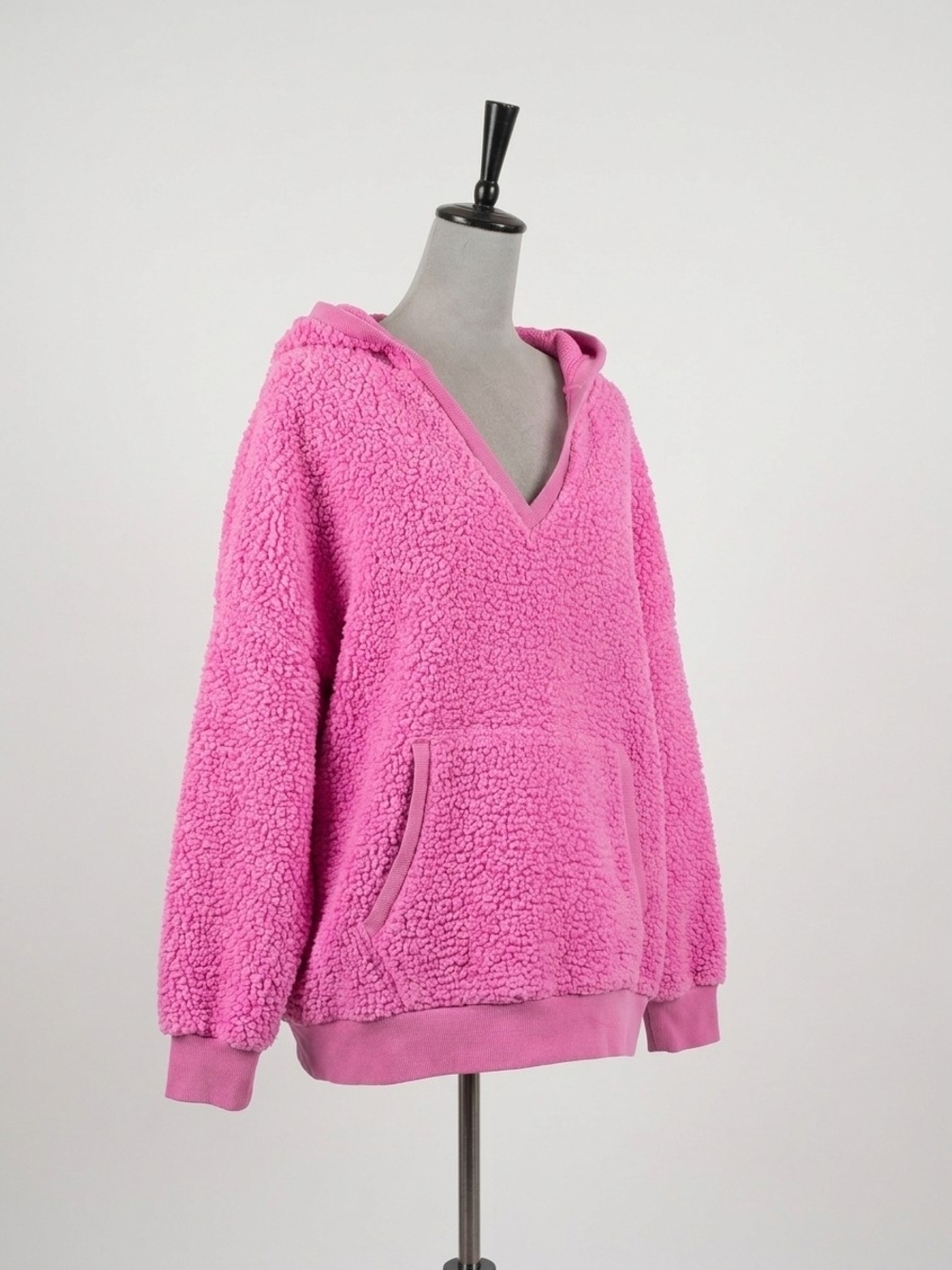 PINK Victoria's Secret Hot Pink Sherpa V-Neck Hoodie